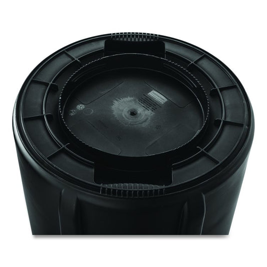 Vented Round Brute Container, 32 gal, Plastic, Black, 6/Carton