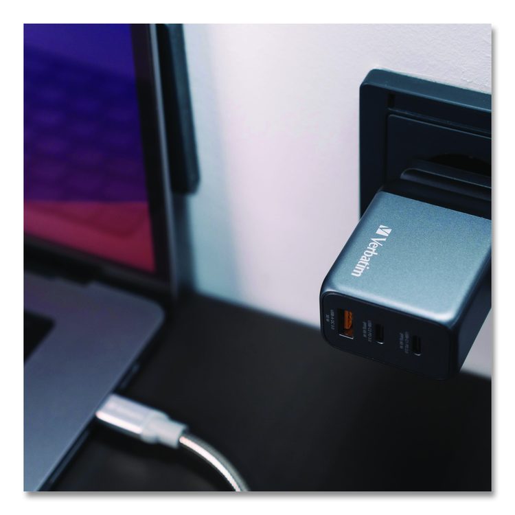 65 W 3-Port GaN Wall Charger, Black/Gray