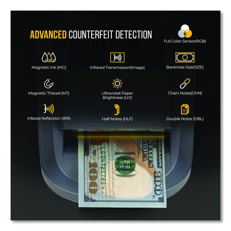 KCD-1000 Counterfeit Detector for USD, 10 Detection Methods, 5.1" x 6.3" x 3.6", Gray