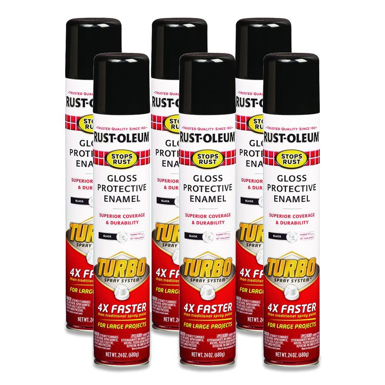Stops Rust Turbo Spray, Gloss Black, 24 oz Aerosol Can, 6/Carton