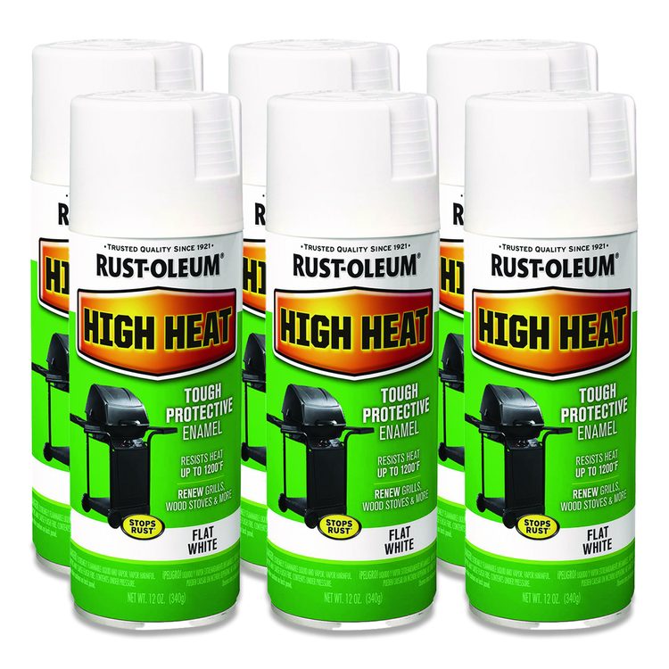 High Heat Enamel Spray Paint, Flat White, 12 oz Aerosol Can, 6/Carton