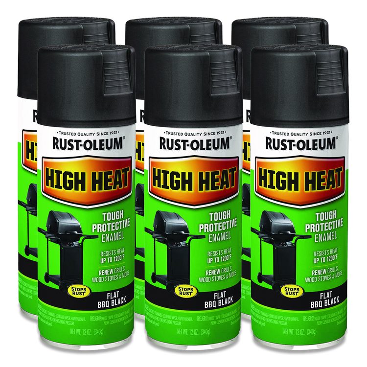 High Heat Enamel Spray Paint, Flat Black, 12 oz Aerosol Can, 6/Carton