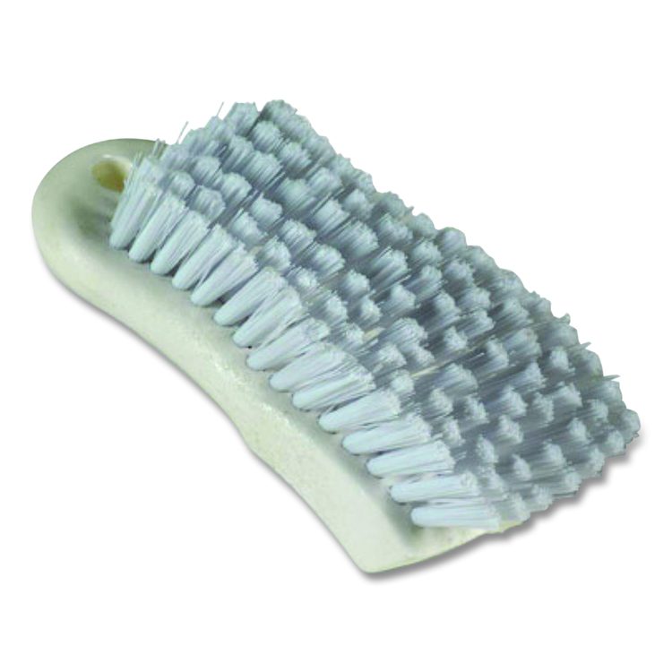Scrub Brush, White Polypropylene Bristles, 6" Brush, 6" Handle