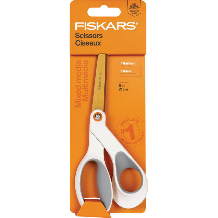 SoftGrip Titanium Scissors, 8" Long, 4" Cut Length, Offset White Handle