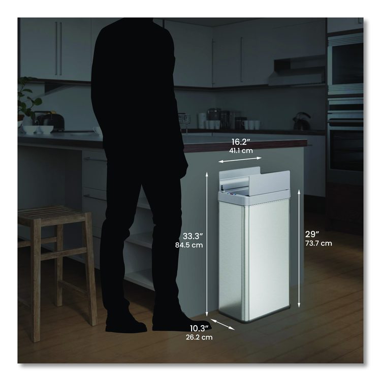 Wings Lid Sensor Trash Can, 18 gal, Plastic/Stainless Steel, Silver