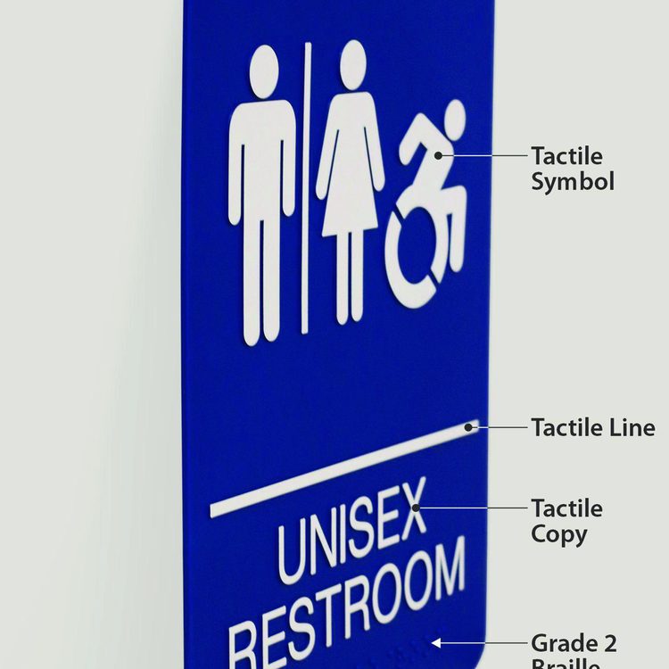 ADA Sign, Unisex Restroom, 6 x 9, Blue Face, White Graphics