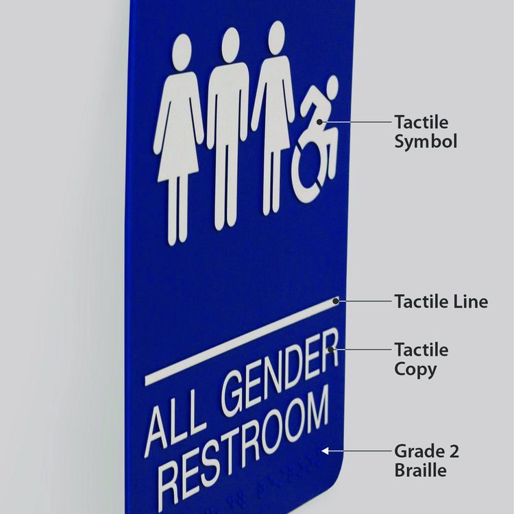 ADA Sign, All Gender Restroom, 6 x 9, Blue Face, White Graphics