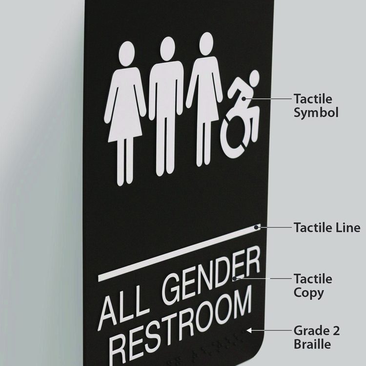 ADA Sign, All Gender Restroom, 6 x 9, Black Face, White Graphics