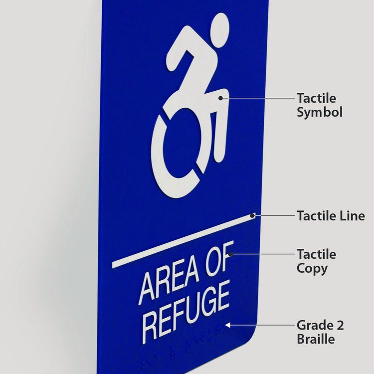 ADA Sign, Area of Refuge, 6 x 9, Blue Face, White Graphics
