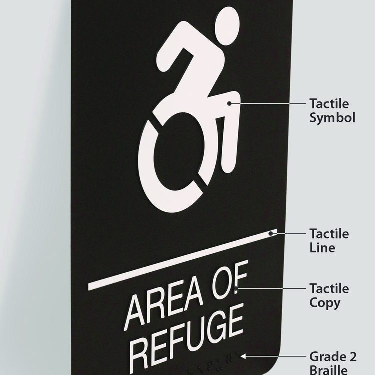 ADA Sign, Area of Refuge, 6 x 9, Black Face, White Graphics