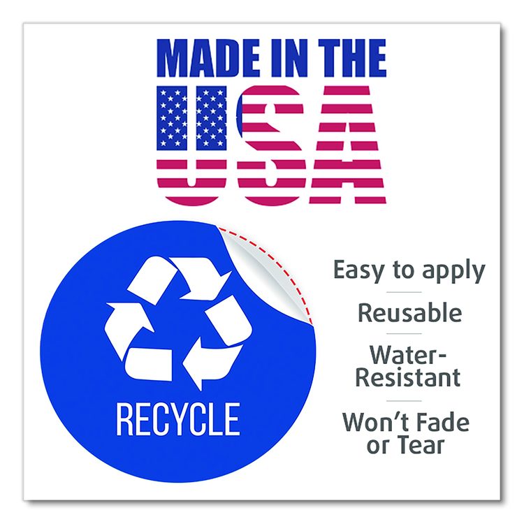 Vinyl Decals, Recycle, 4" Diameter, Blue/White, 3/Pack
