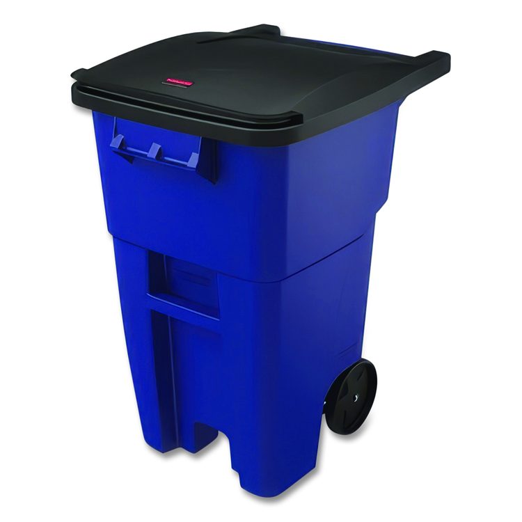 Square Brute Rollout Container, 50 gal, Molded Plastic, Blue