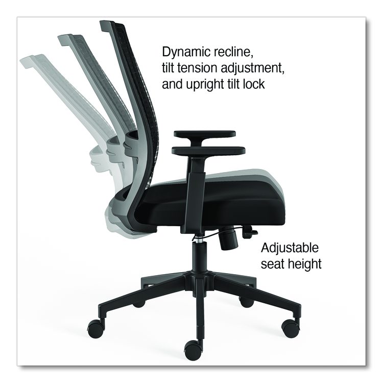 Alera Ashdale Ergonomic Fabric Swivel Task Chair, Supports 275 lb, 18.15 to 21.89 Seat Height, Black Seat/Back, Silver Base