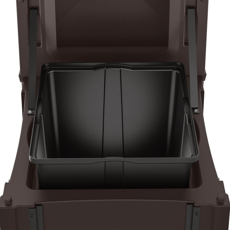 Resin Customizable Garbage Can with Covered Lid, 34.4 gal, Plastic, Java