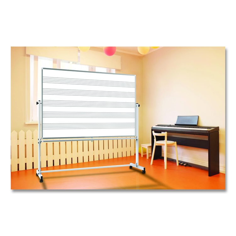 Mobile Music Staff Whiteboard, Dual-Sided Music Notation, 72" x 48", White Surface, Silver Aluminum Frame
