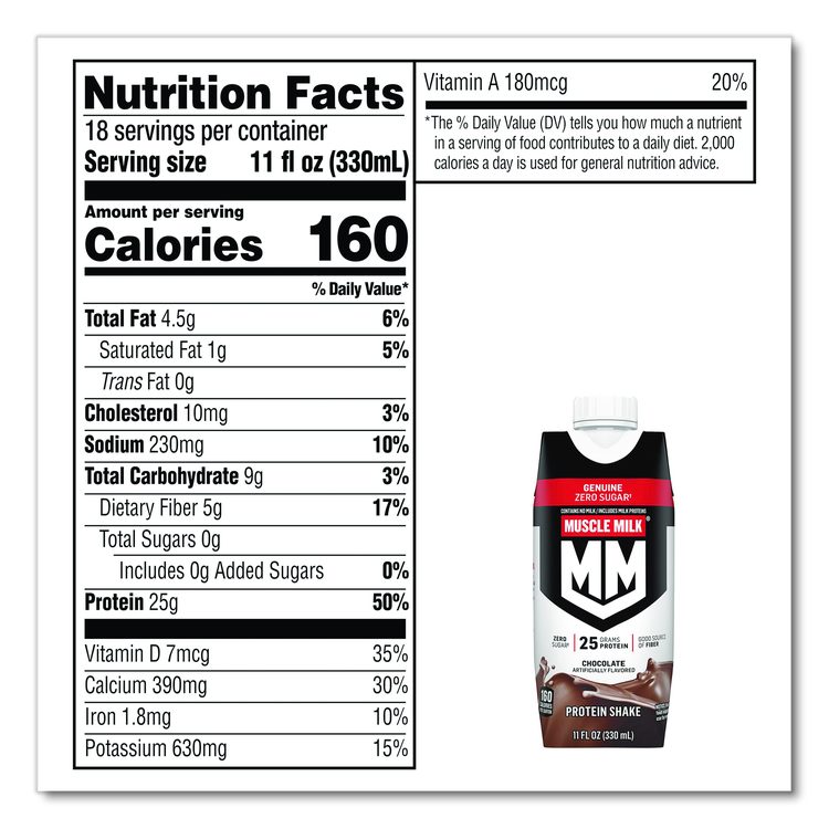 Genuine Chocolate Protein Shake, 11 oz Carton, 18/Carton