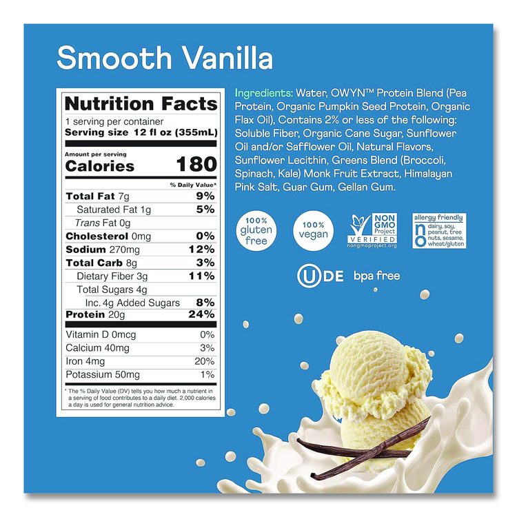 20 g Protein Drink, Vanilla, 12 oz Bottle, 12/Carton