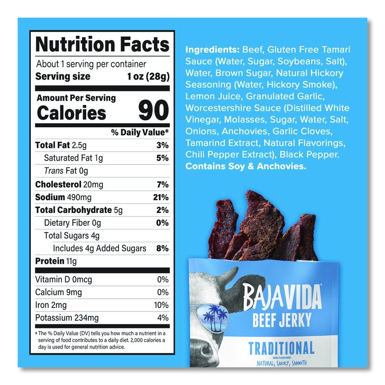 Beef Jerky Traditional Snack Pack, Original, 1 oz Packet, 12/Carton