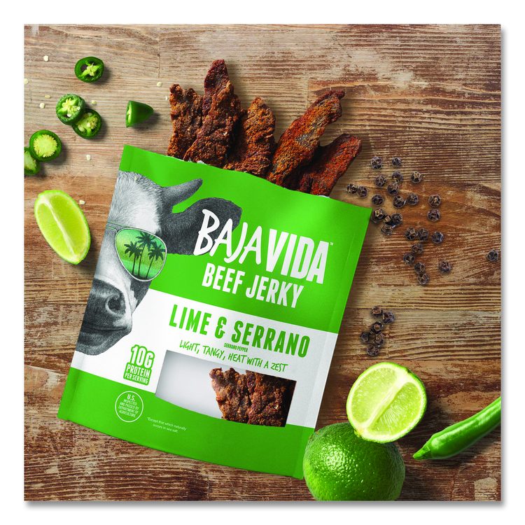 Beef Jerky Lime and Serrano Pepper Snack Pack, Lime and Serrano Pepper, 1 oz Packet, 12/Carton