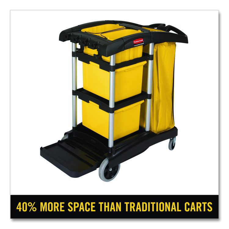 HYGEN Microfiber Healthcare Cleaning Cart, Plastic, 3 Shelves, 5 Bins, 22" x 48.25" x 44", Yellow/Black/Silver