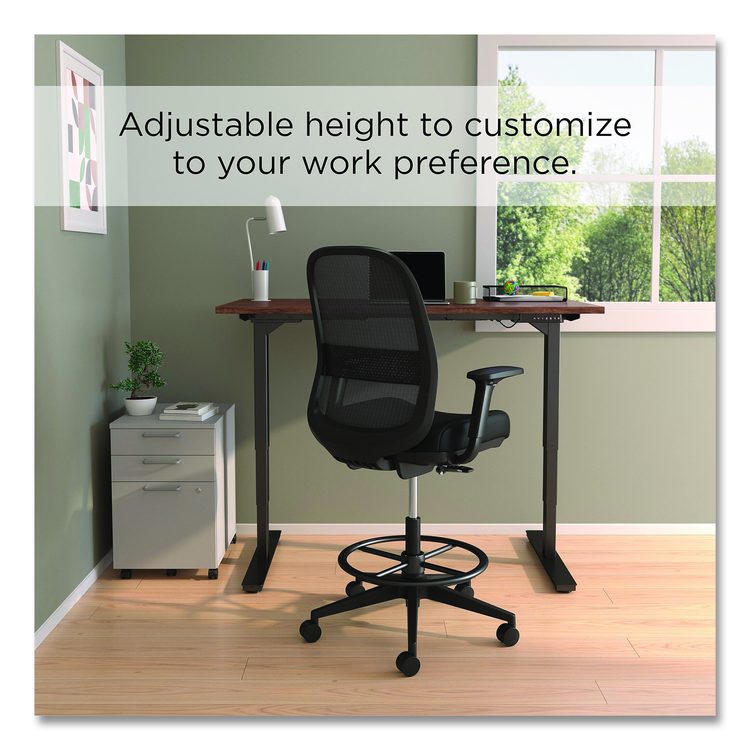 Alera Kempton Fabric Mesh Task Stool, Supports Up to 275 lb, 26.57 to 33.62 Seat Height, Black Seat, Black Back, Black Base