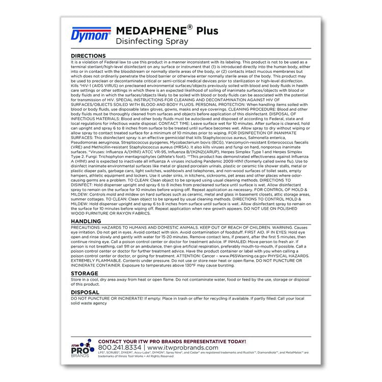 Medaphene Plus Disinfectant Spray, 15.5 oz Aerosol Spray, 12/Carton