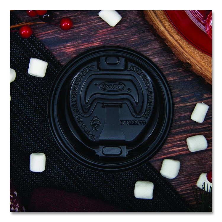 Optima Reclosable Lids for Hot Paper Cups, Fits 12 oz to 24 oz Hot Cups, Plastic, Black, 1,200/Carton