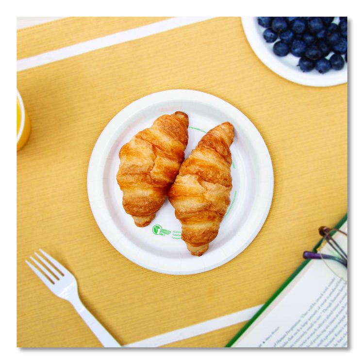 Compostable Paper Dinnerware, ProPlanet Seal, Plate, 6" dia, White, 1,000/Carton