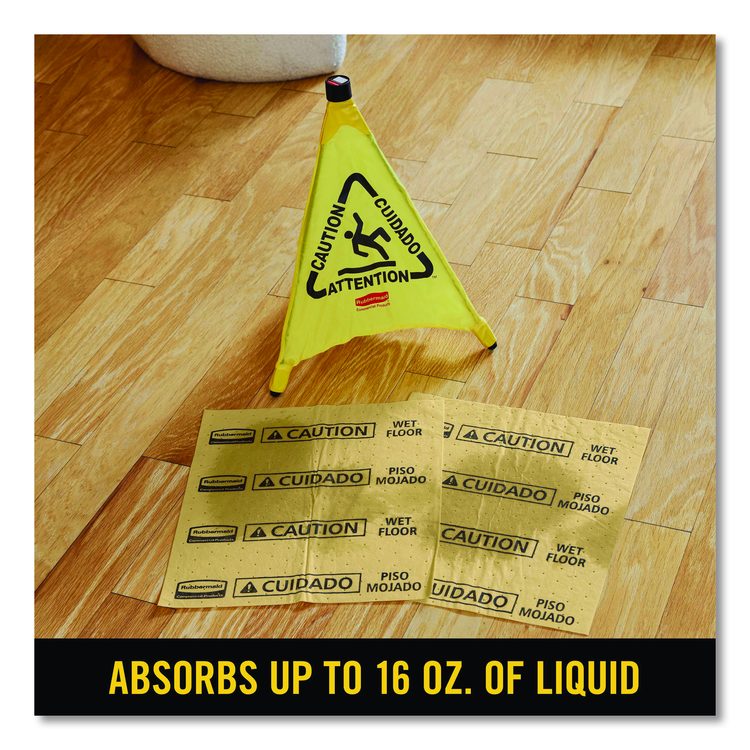 Over-the-Spill Pad, Caution Wet Floor, 16 oz, 16.5 x 20, 22 Sheets/Pad
