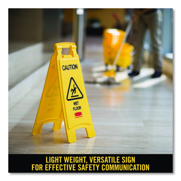 "Caution Wet Floor"Caution Wet Floor" Sign, 11 x 12 x 25, Bright Yellow Sign, 11 x 12 x 25, Yellow, 6/Carton