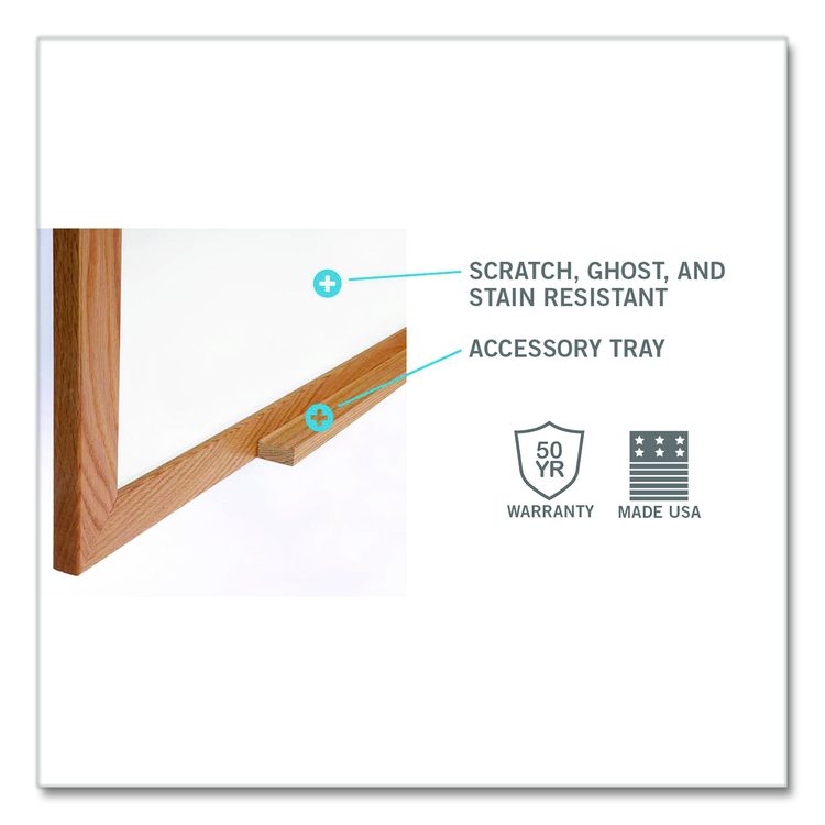 M1 Porcelain Magnetic Whiteboard, 87.94" x 48.5", White Surface, Natural Wood Frame