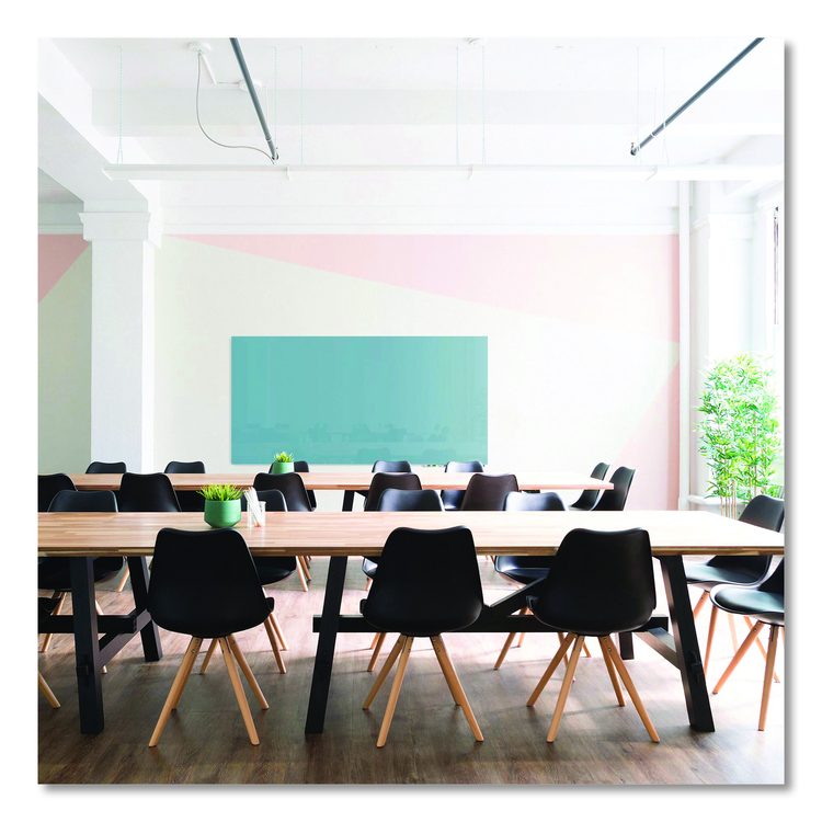 Aria Low-Profile Frameless Magnetic Glassboard, 60" x 36", Denim Blue Surface