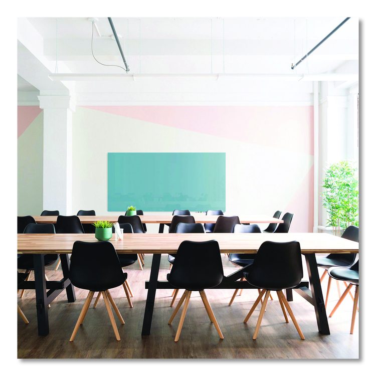 Aria Low-Profile Frameless Magnetic Glassboard, 72" x 48", Denim Blue Surface