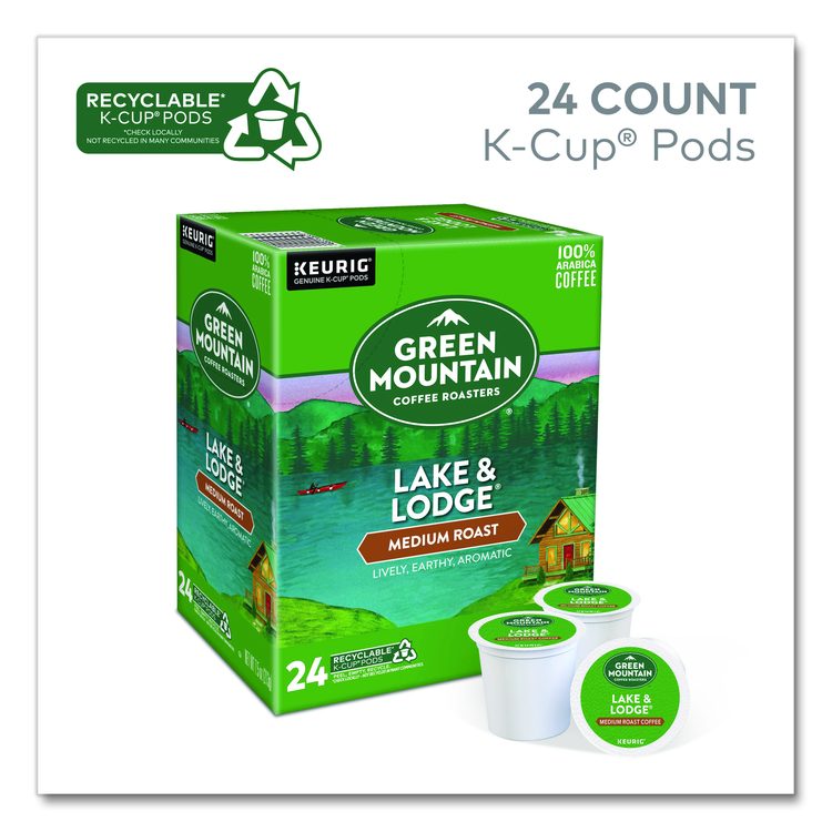 Lake and Lodge Coffee K-Cups, Medium Roast, 24/Box