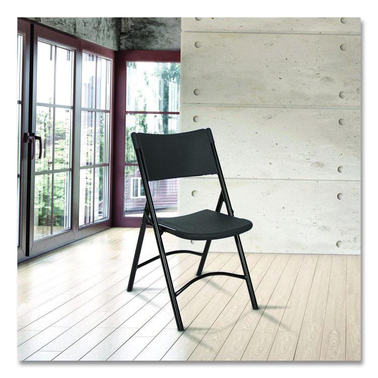 600 Series Heavy Duty Plastic Folding Chair, Supports Up to 500 lb, 18" Seat Height, Black Seat/Back/Base, 4/Carton