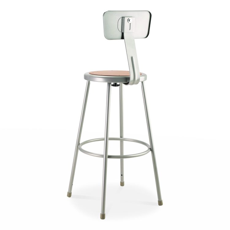 6200 Series Heavy Duty Steel Stool With Backrest, Supports Up to 500 lb, 30" Seat Height, Brown Seat, Gray Back/Base