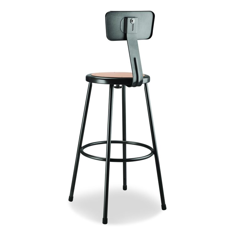 6200 Series Heavy Duty Steel Stool With Backrest, Supports Up to 500 lb, 30" Seat Height, Brown Seat, Black Back/Base