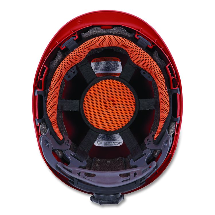 Skullerz 8976 Class E Safety Helmet, Brimless, 6-Point Standard Ratchet Suspension, One Size Fits Most (6.5 to 8), Red
