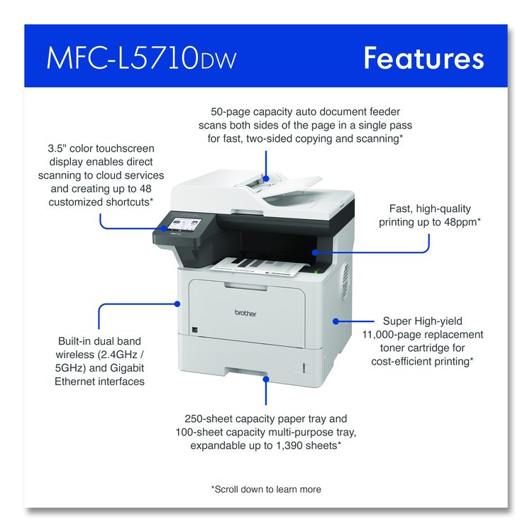 MFC-L5710DW Business Monochrome Laser AIO Printer, Copy, Fax, Print, Scan