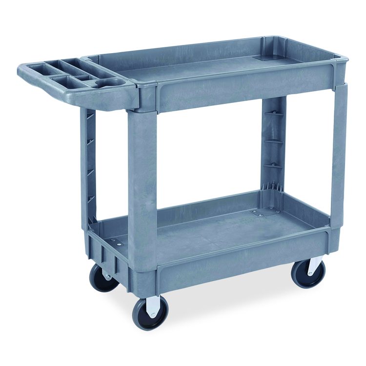 Two-Shelf Utility Cart, Plastic, 2 Shelves, 500 lb Capacity, 17.25" x 40" x 33.5", Gray