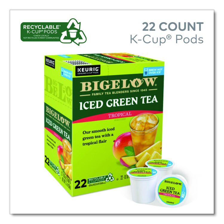 Tropical Iced Green Tea, K-Cup, 0.10 oz, 22/Box