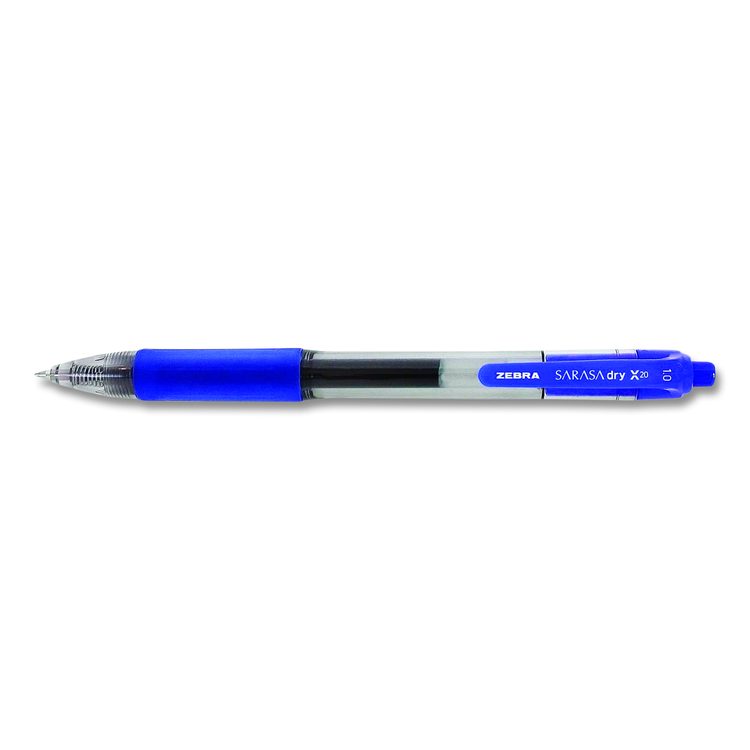 Sarasa Dry Gel X20 Gel Pen, Retractable, Bold 1 mm, Blue Ink, Clear/Blue Barrel, 12/Pack