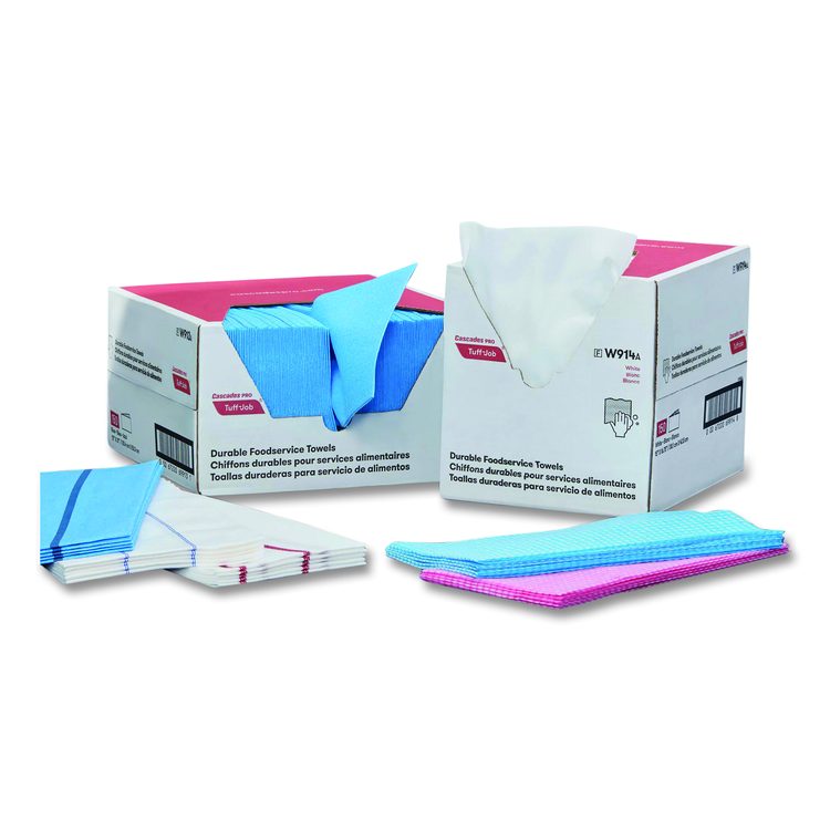 Tuff-Job Guard Antimicrobial Towels, 12 x 21, 1/4 Fold, White/Red, 150/Carton