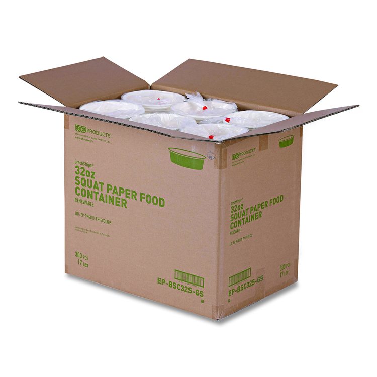 GreenStripe Paper Food Containers, 32 oz, 7.28" dia x 2.48", White, 300/Carton