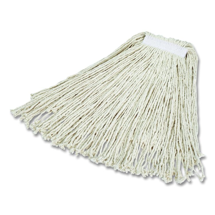 Non-Launderable Economy Cut-End Cotton Wet Mop Head, 24 oz, 1" Band, White, 12/Carton