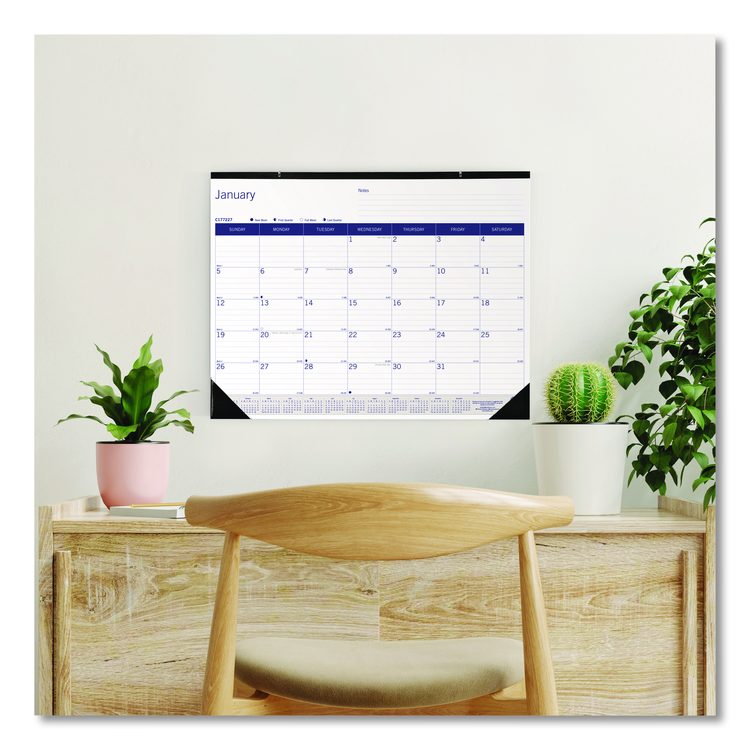 DuraGlobe Monthly Desk Pad Calendar, 22 x 17, White/Blue/Gray Sheets, Black Binding/Corners, 12-Month (Jan to Dec): 2026