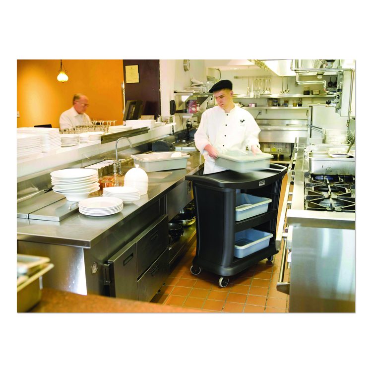 Executive Service Cart, Plastic, 3 Shelves, 300 lb Capacity, 20.33" x 38.9" x 38.9", Black