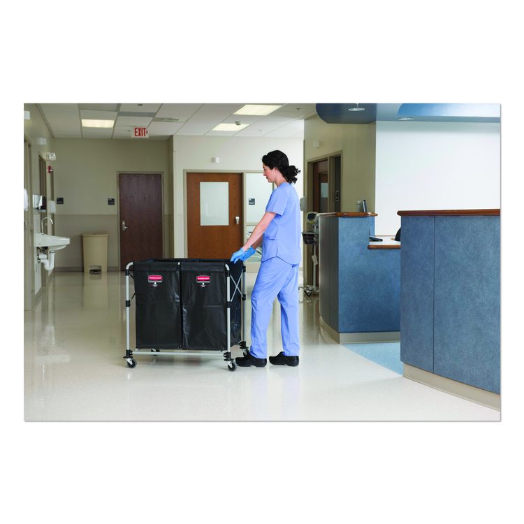 Two-Compartment Collapsible X-Cart, Synthetic Fabric, 2.49 cu ft Bins, 24.1" x 35.7" x 34", Black/Silver