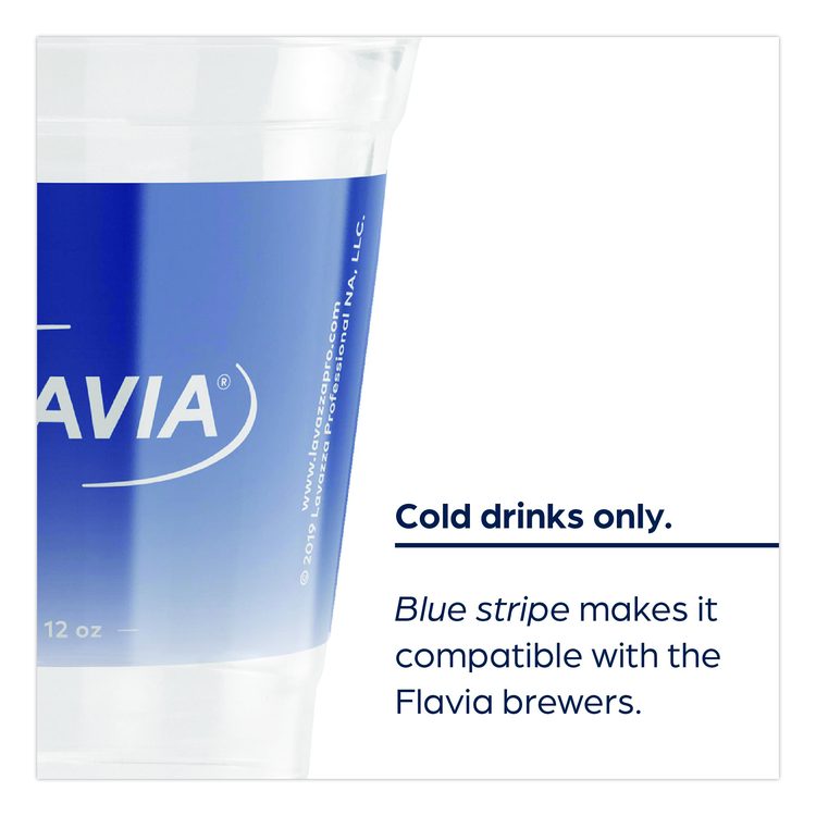 Cold Cups 12 oz, Blue Band Flavia Logo, Clear/Blue, 1,000/Carton