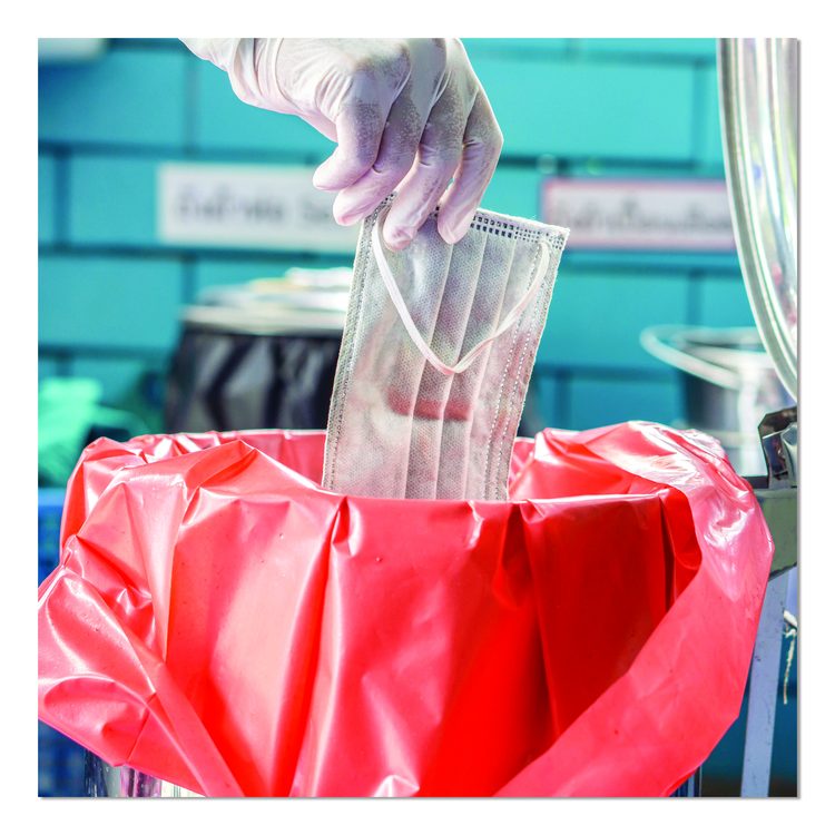 Healthcare Biohazard Printed Can Liners, Biohazard Infectious Waste, 45 gal, 3 mil, 40" x 46", Red, Flat Pack, 75/Carton